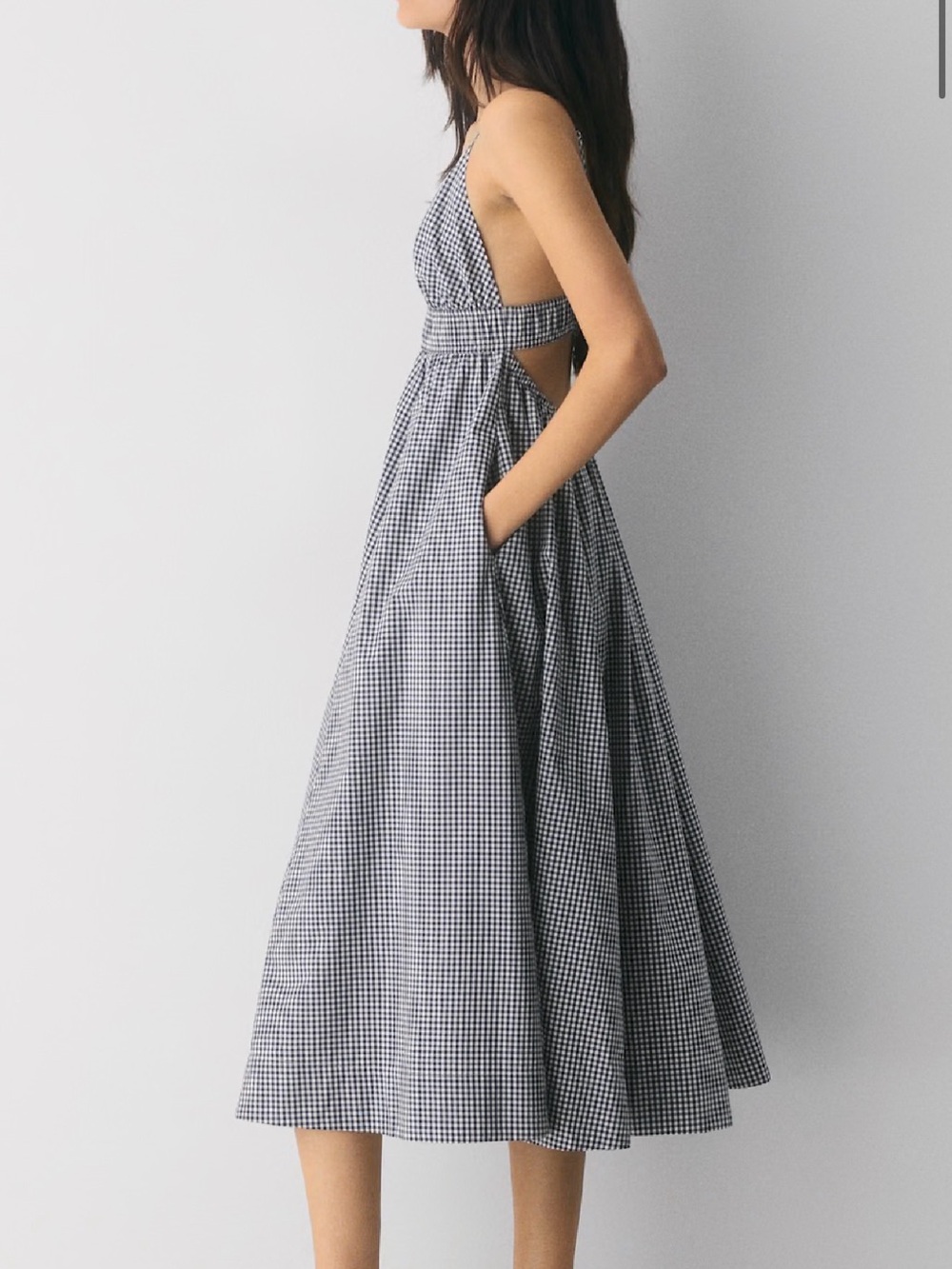 Wilfred Black and White Gingham V-Neck Midi Dress - Picture 3 of 7